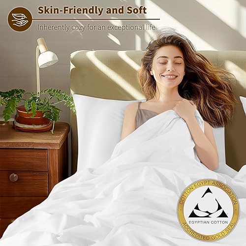 Miniatura 3 de Shilucheng Juego de sábanas de algodón de 800 hilos, transpirables y suaves con bolsillos profundos 1031 (blanco, King)