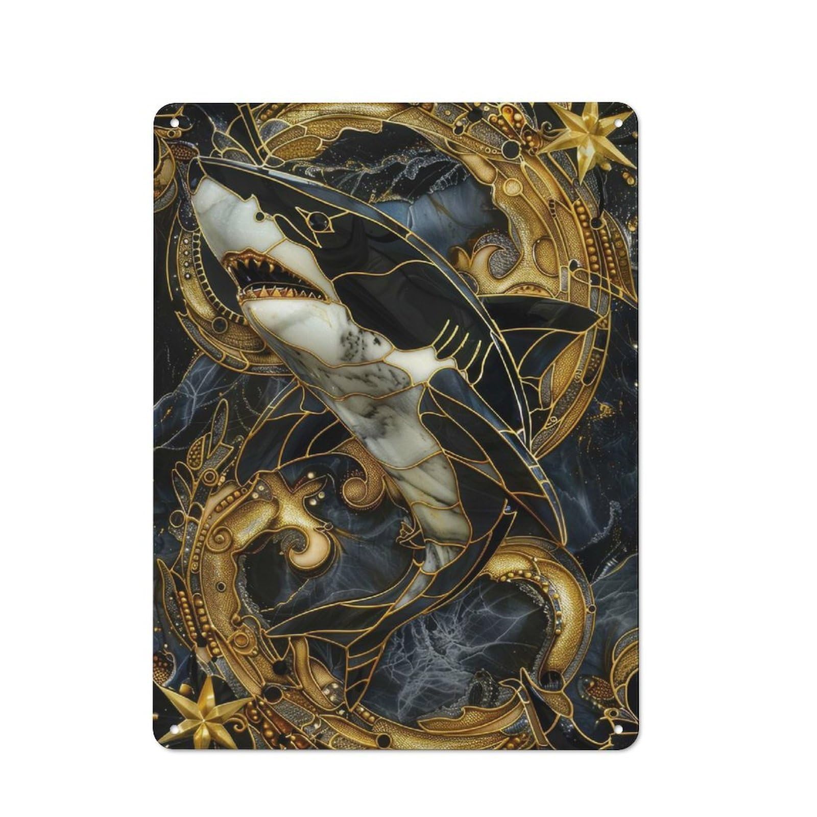 Junmoney Kintsugi Shark Office Metal Sign With Design 40X30cm, Classic Studio Wall Plaque For Home Office, Reading Corner Or Bedroom