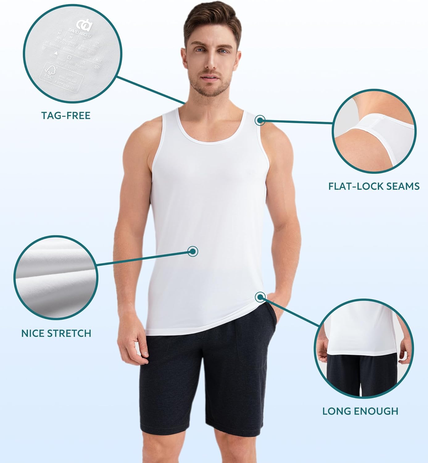 DAVID ARCHY Men's Tank Top Undershirt Micro Modal Undershirts Moisture-Wicking Tank A-Shirt for Men, 3-Pack - Image 6
