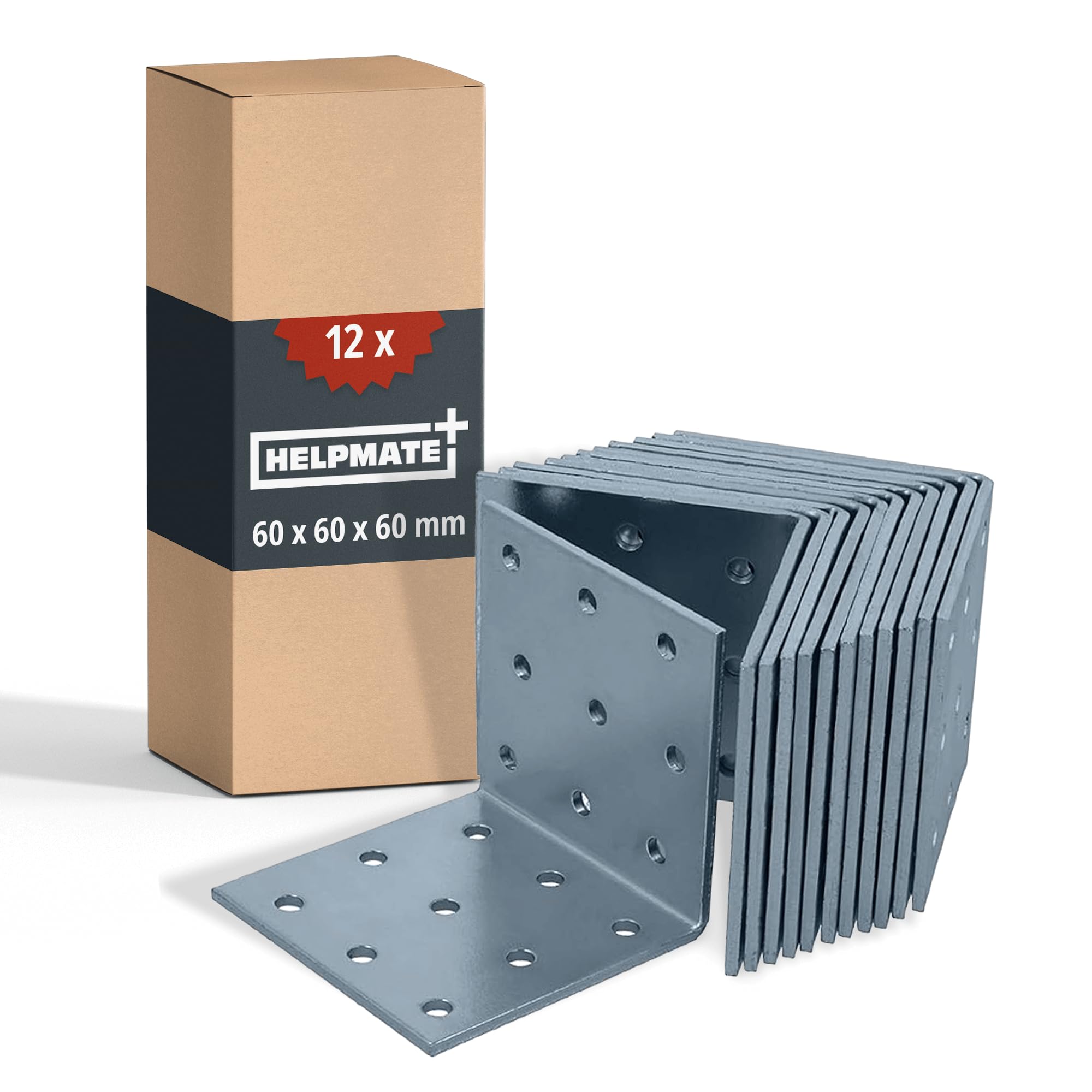 HELPMATE – 12 Pieces of Perforated Angle Brackets 60x60x60 mm – Angle connectors Electro-galvanised & Blue passivated – Wood connectors with Excellent Corrosion Protection – Corner Braces Brackets