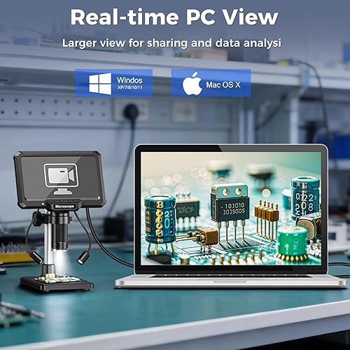 Miniatura 6 de Microscopio de soldadura digital de 7 pulgadas con control remoto para reparación de electrónica, lupa PCB de pantalla IPS 1200X, salida HDMI/USB