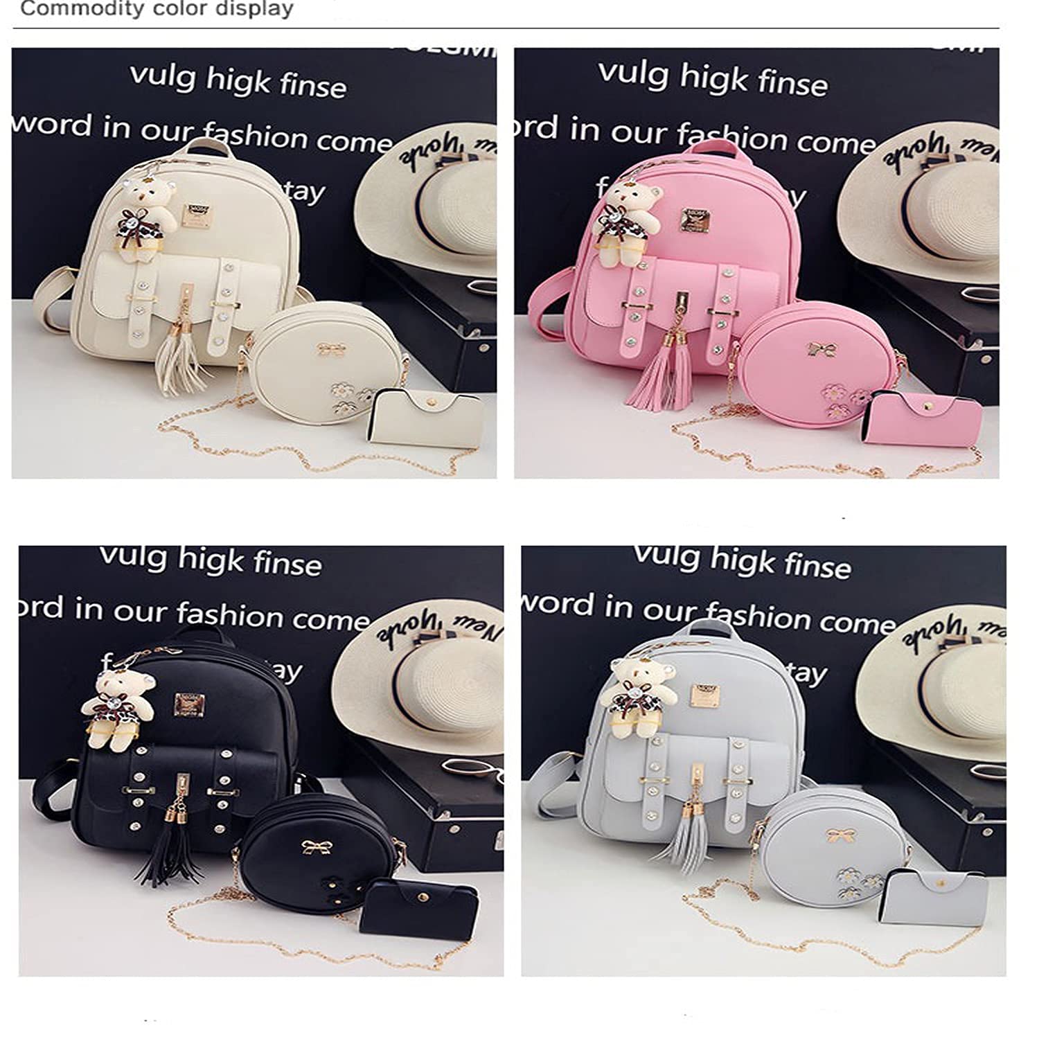 floki Fashion Girls 3-Pcs Fashion Cute Mini Leather Standard Backpack Sling & Pouch Set For Women/Gift For Girl (Black)