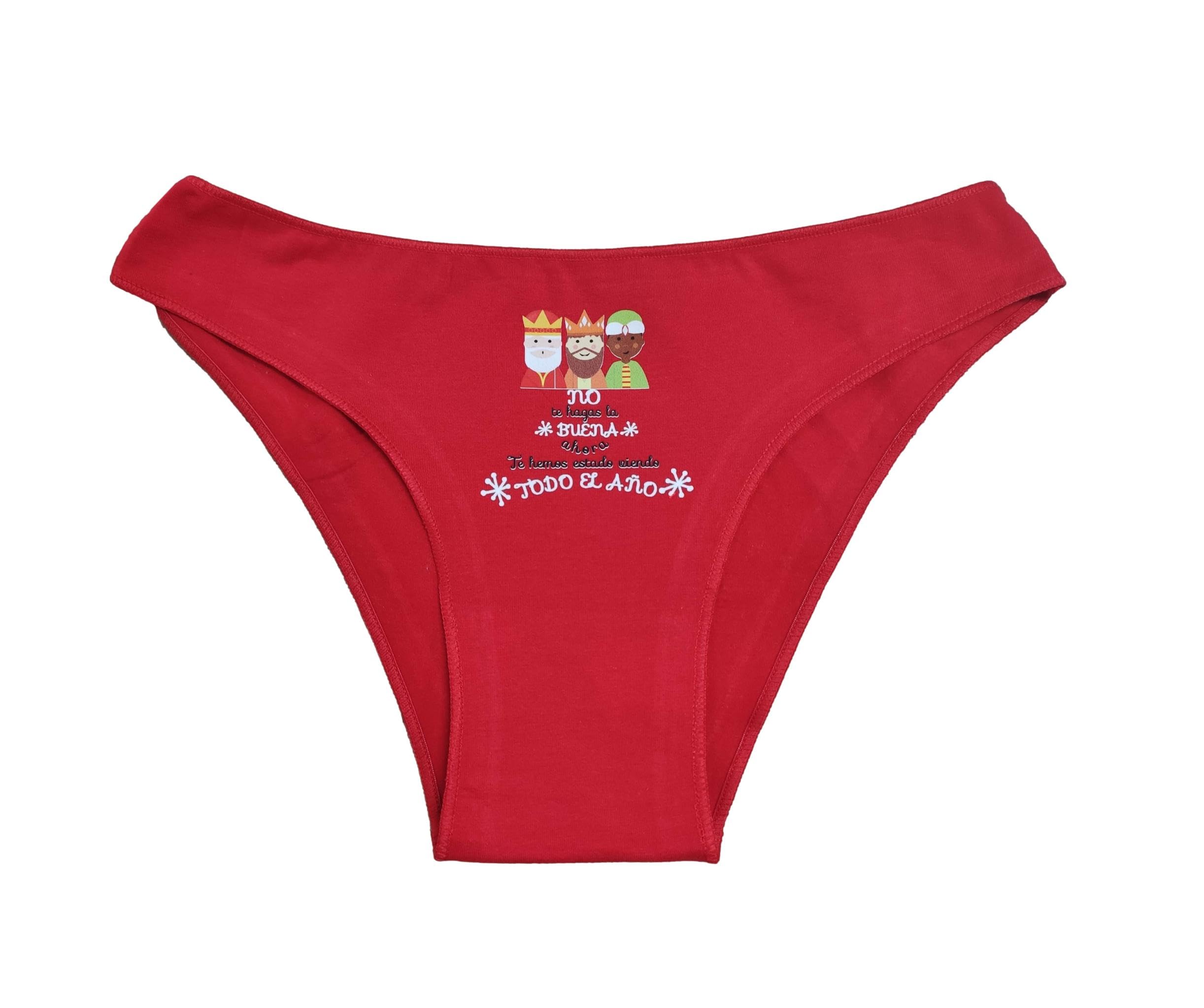 Slip Braguita Mujer con Motivo navideño Reyes Magos No te Hagas la Buena Ahora, te Hemos Estado Viendo Todo el año Bragas Rojas Braguita Navideña (Talla L-XL, Braga)