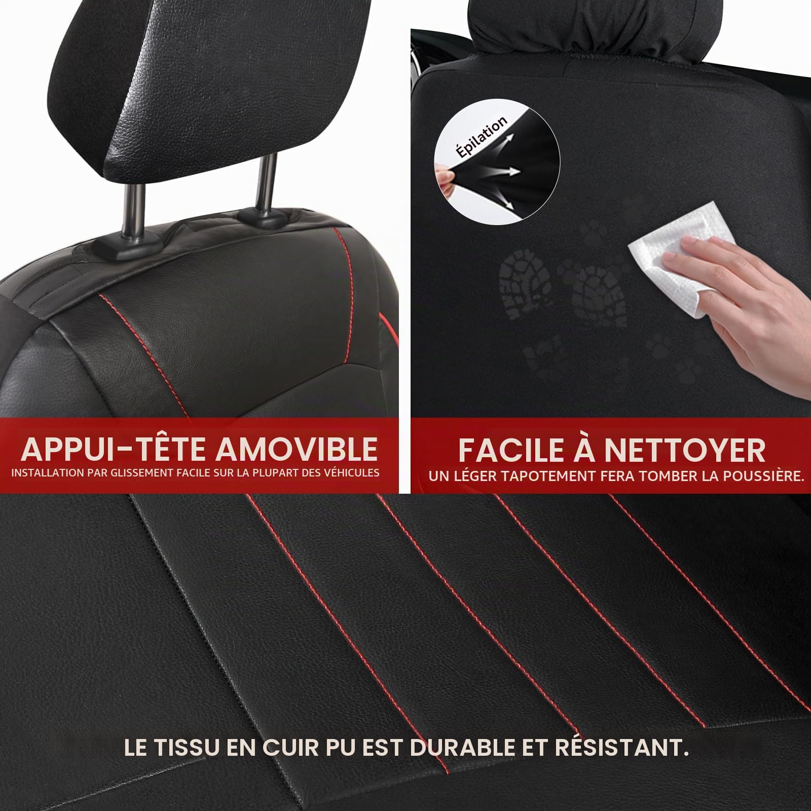 AUTOYOUTH Housses de siège avant universelles imperméables en cuir PU Rouge/noir Compatible avec airbag Paire pour SUV Van Berline