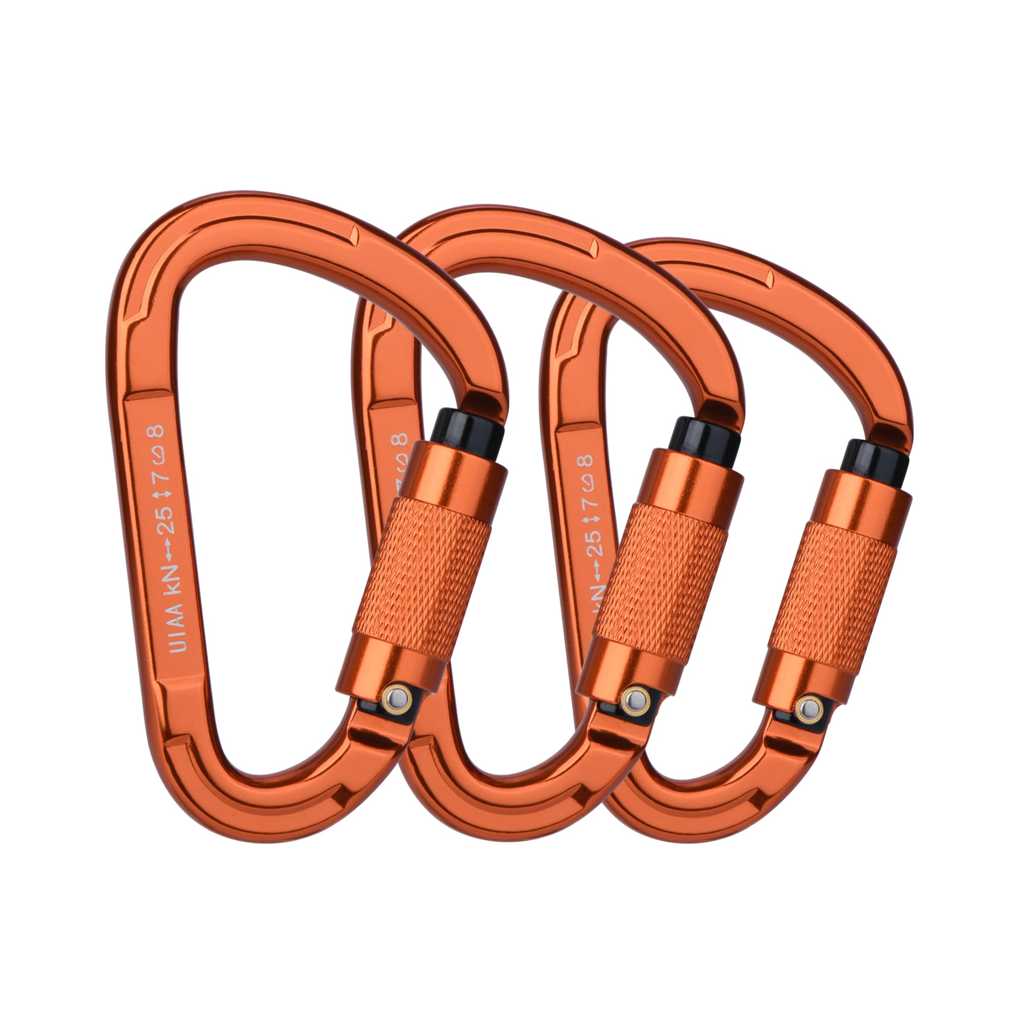 FVW 3 Pieces Heavy Duty Climbing Carabiners, 25KN Auto Locking Rock Climbing Carabiners Clips for Hammocks, Swing, Locking Dog Leash and Harness, Camping, Hiking & Utility (Orange)