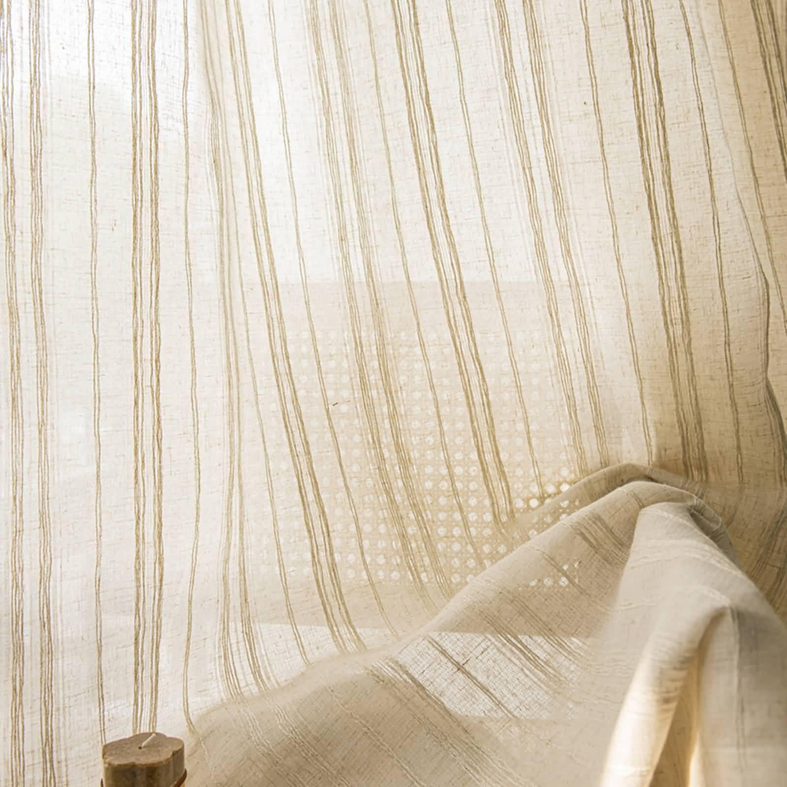 Daesar Vorhänge Beige 2er Set, Vorhänge Haken Halbtransparent Japanisch mit Streifen Motiv 96x160CM Gardinen und Vorhänge für Schlafzimmer Wohnzimmer Esszimmer Küche