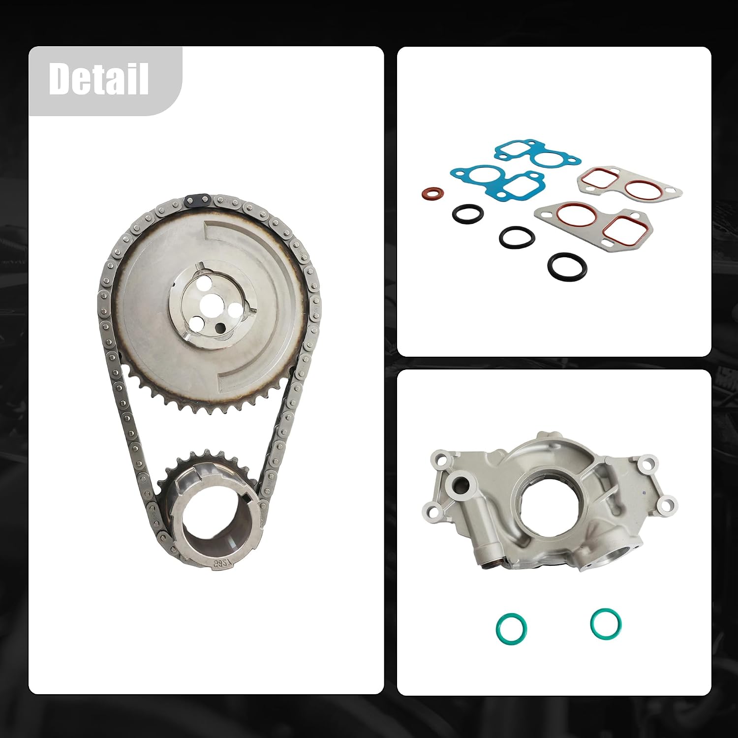 AUCERAMIC M295HV 12696357 Engine Oil Pump Timing Chain Kit Timing Cover Gasket Fit for 1997-2012 Chevy Express Silverado Suburban Tahoe GMC Sierra Yukon Buick Cadillac Escalade Hummer 4.8L 5.3L 6.0L