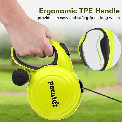 Miniatura 6 de Pecute Correa retráctil para perro de 32 pies con tiras reflectantes, control de un botón y material de nailon resistente, correa larga retráctil