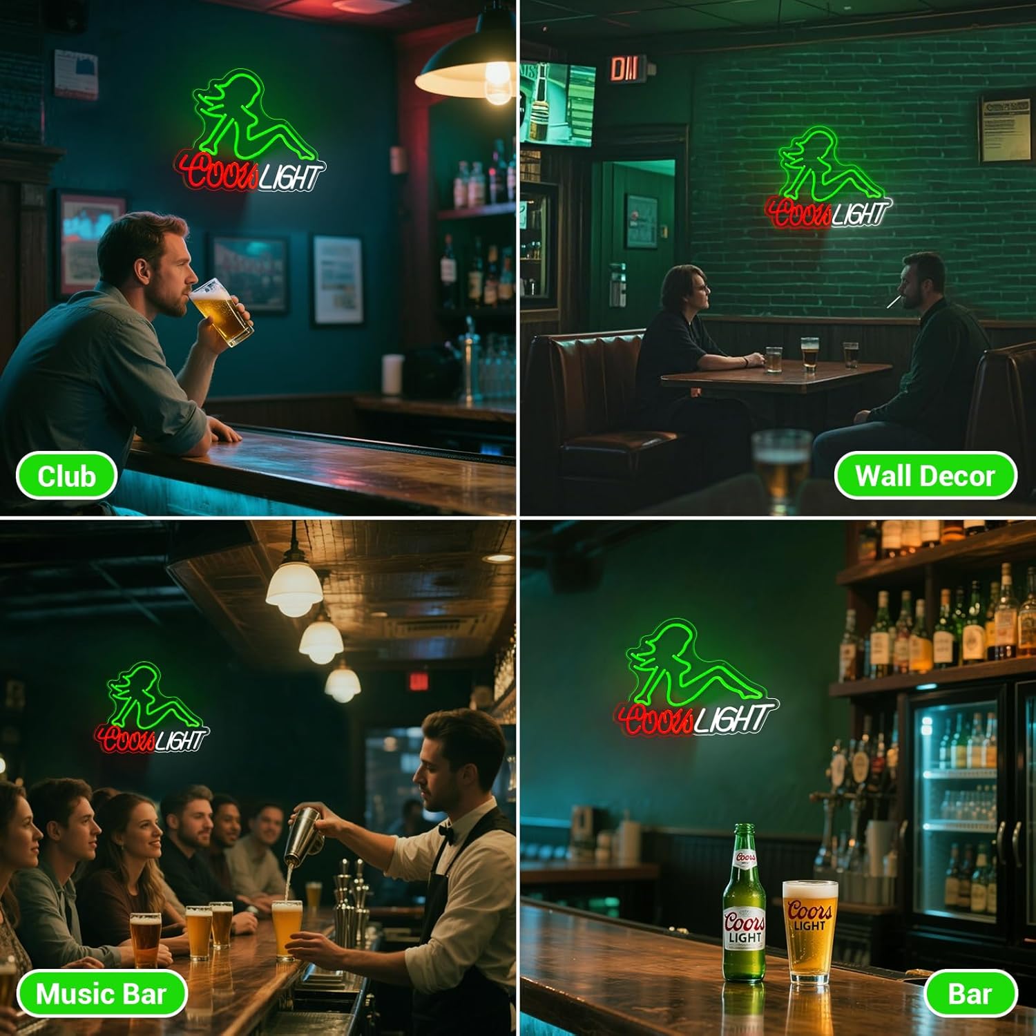 Crs Neon Sign, Beer LED Light for Man Cave Bar Decor Green Lady Neon Lights for Bar Wall Art for Beer Pub Restaurant Party Decor - Image 5