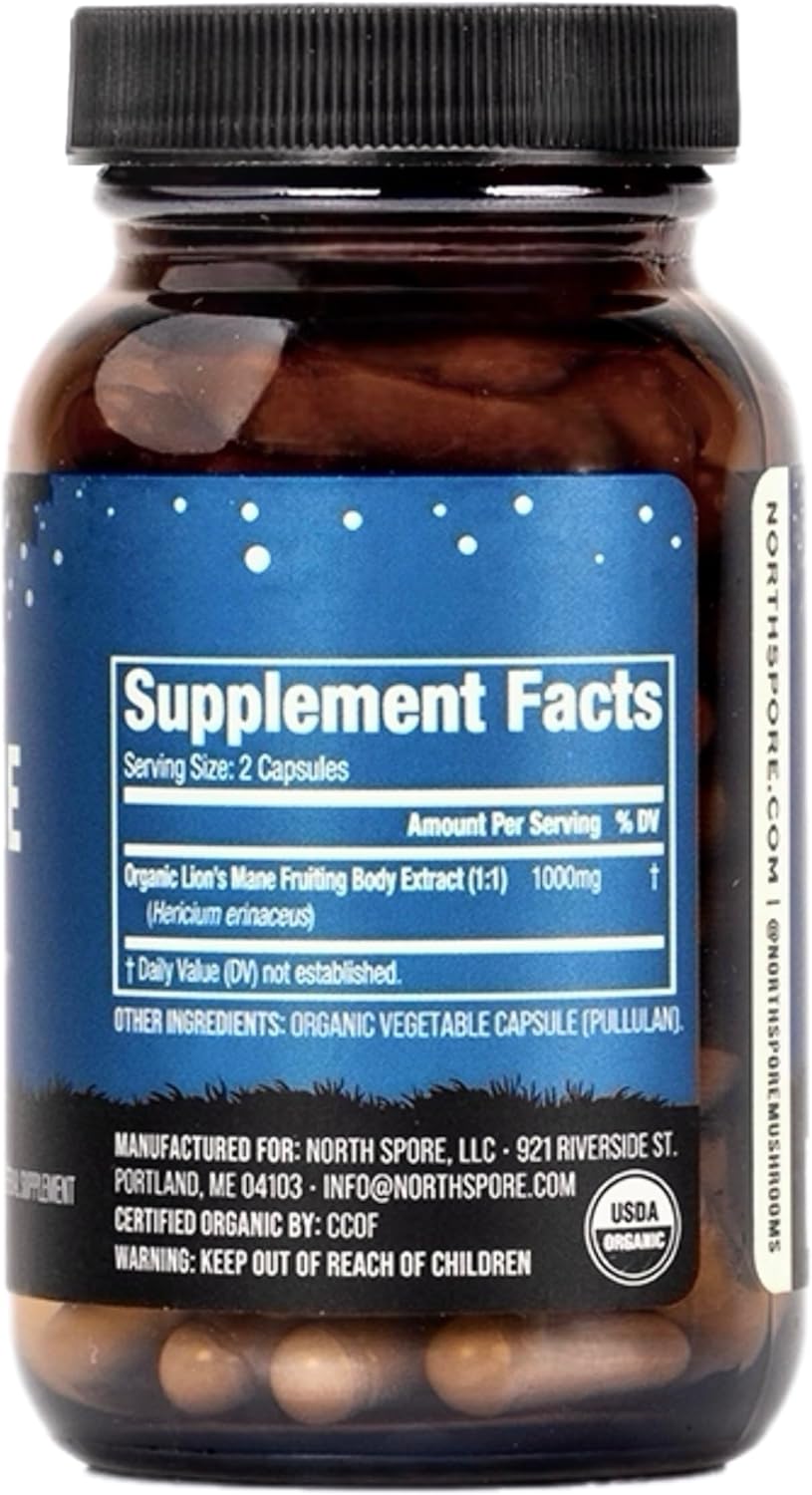 North Spore Organic Lion's Mane Mushroom Extract Capsules | Lion's Mane Supplement | Boost Focus, Memory, Vitality, Cognitive Function | Pure Organic Extract Blend - 120ct - Image 4
