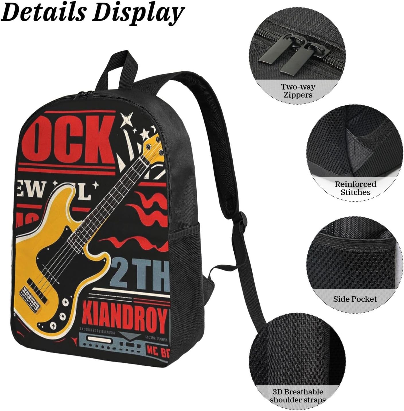 rock festival Backpack Set 3 PCS - 17 Inch Laptop Backpack with Lunch Bag, Waterproof Daypack Insulated Lunch Box Large Capacity Coin Pouch Personalized Gift image 5