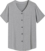 Latuza Women's Bamboo Viscose Button-Up Pajama Top - Soft Short Sleeve V-Neck Sleep Shirt for Lounge & Bed
