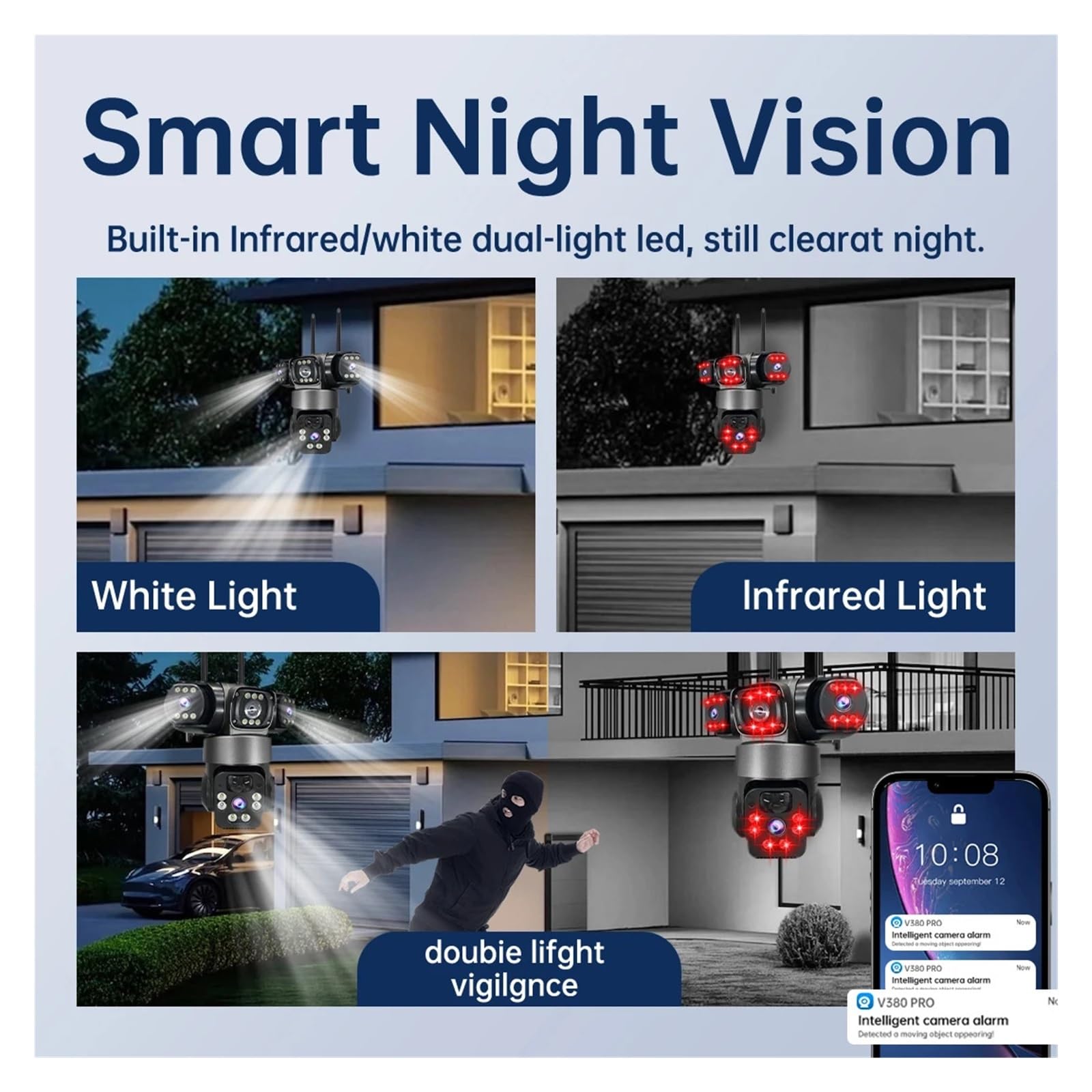 Cámara Solar de 15 MP, 3 Lentes, 3 Pantallas, WiFi o SIM 4G, vigilancia Exterior, CCTV, PTZ, IP66, Seguridad, Panel Solar, V380(12MP 4G CAM 64G)