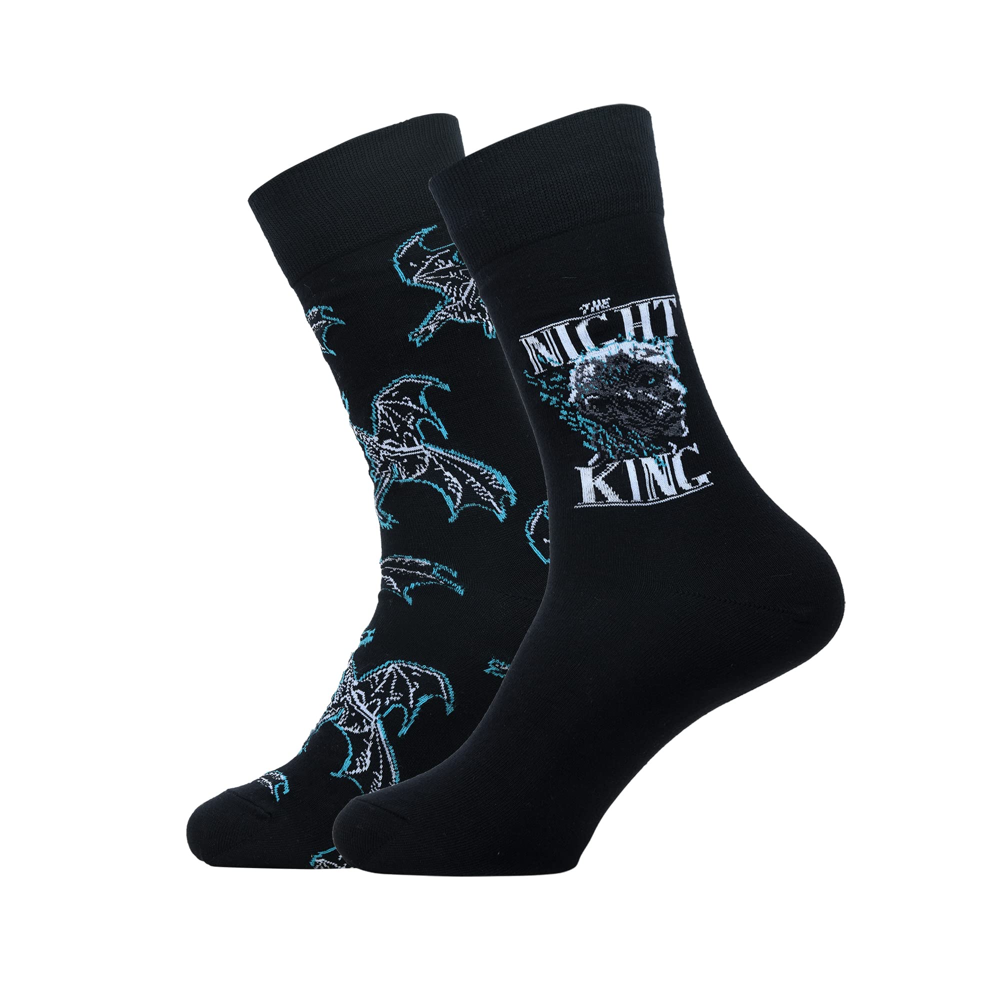 BALENZIAX GAME OF THRONES Calf Length/Crew Length Socks for Men- Made with combed cotton & nylon, White & Black (Free Size)- Pack of 2 Pairs socks