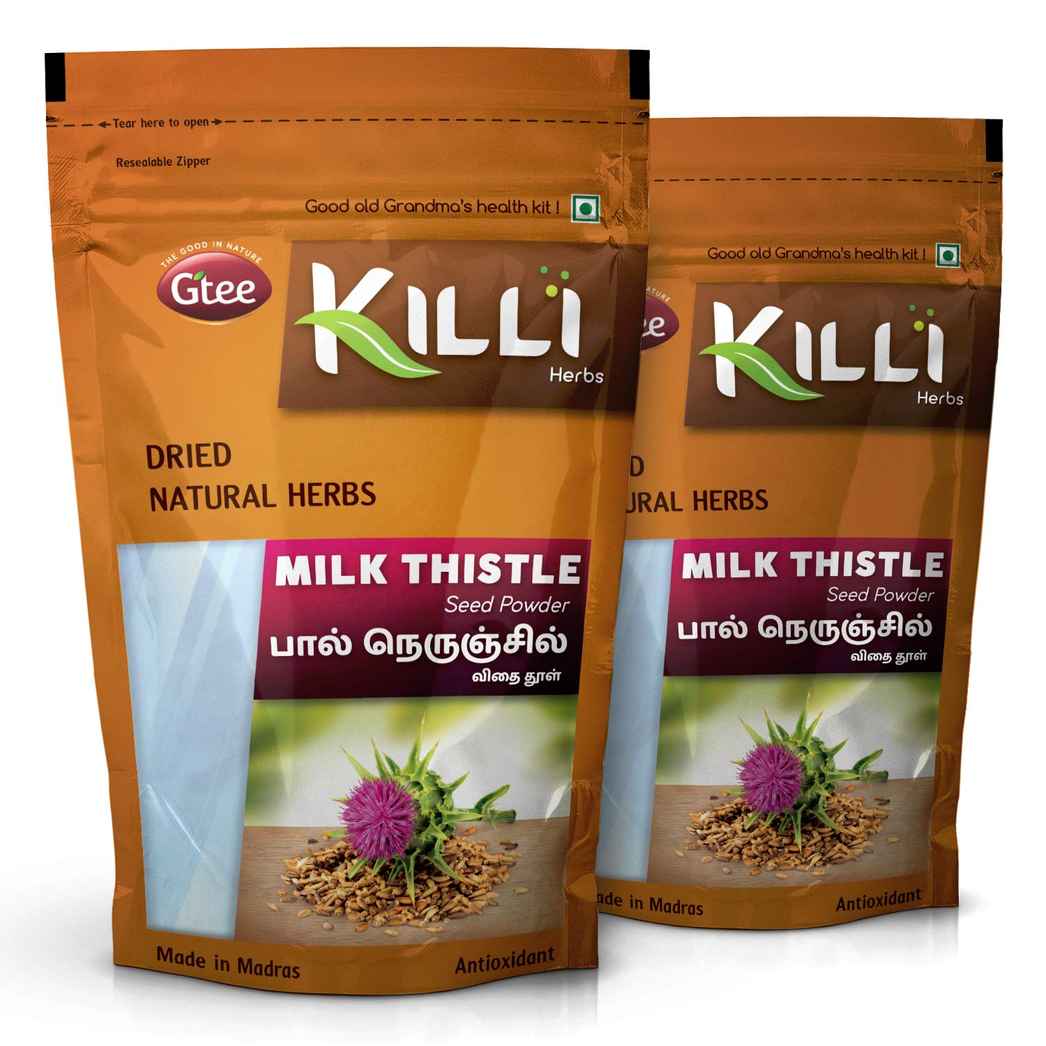KILLI Milk Thistle | Paal Nerunjil | Silybum marianum Seed Powder, 100g (Pack of 2)