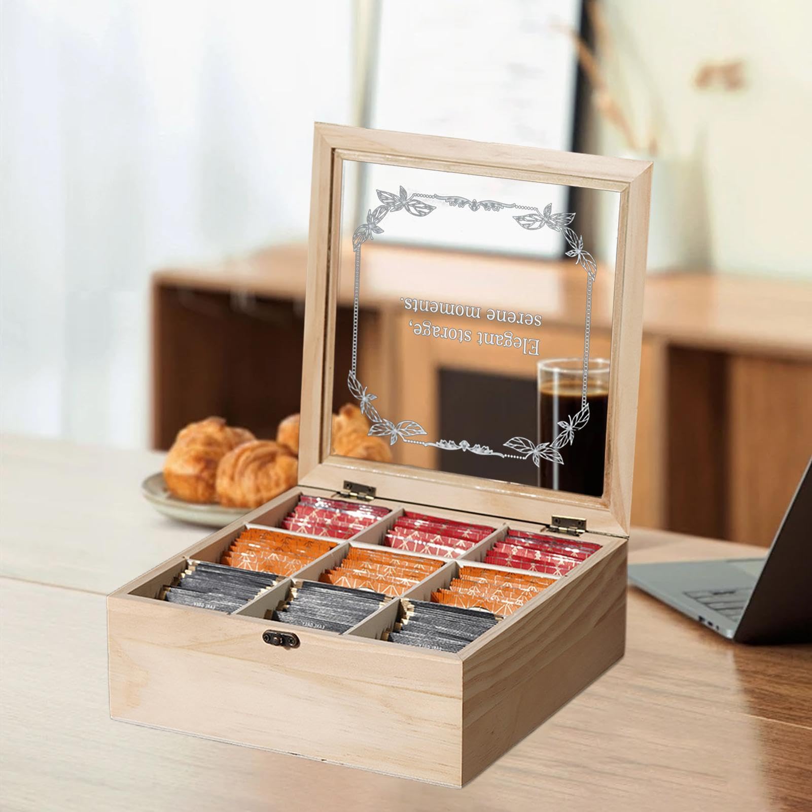 Organizer Teekisten Aufbewahrungsbox Mit Fächern | Teebeutelhalter & Multifunktionale Präsentationslösung Für Teeliebhaber Und Familienfeiern