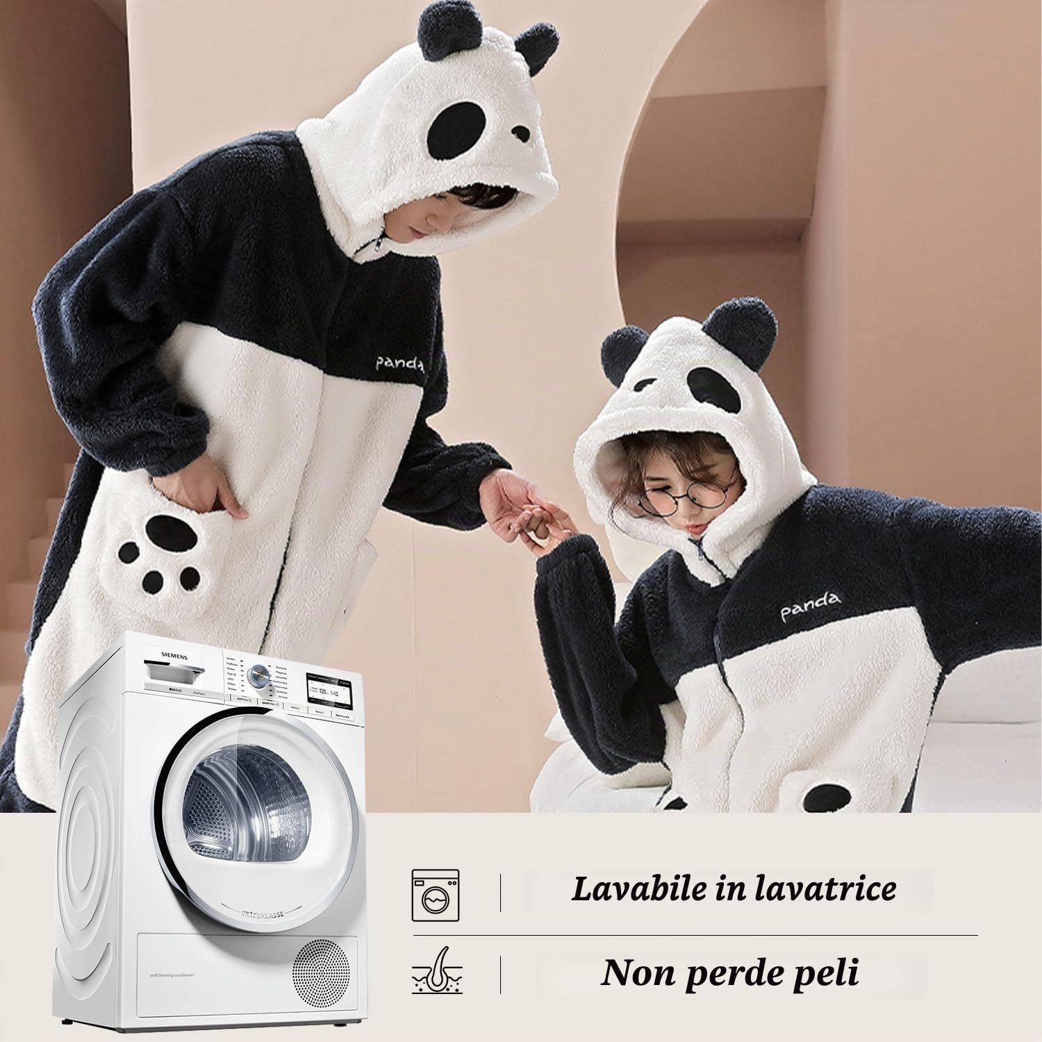 Pigiama Intero Donna,Pigiama Intero Animali,Pigiama Panda,Pigiama Intero Unisex Adulto Panda,Perfetto Come Costume di Carnevale O Pigiama Natalizio per La Famiglia
