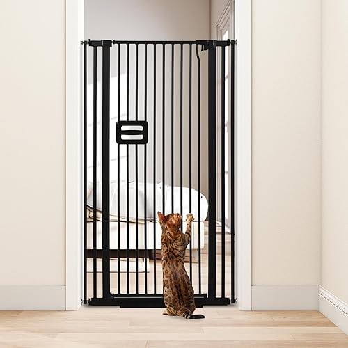 SMONTER Puerta para gatos extra alta de 55 pulgadas de alto, puerta de bebé para puertas, se expande a 34 pulgadas de ancho, color negro