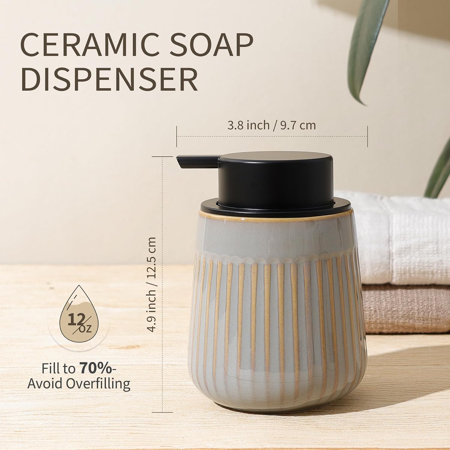 Bosilunlife Ceramic Foaming Soap Dispenser, Striped Pump for Bathroom