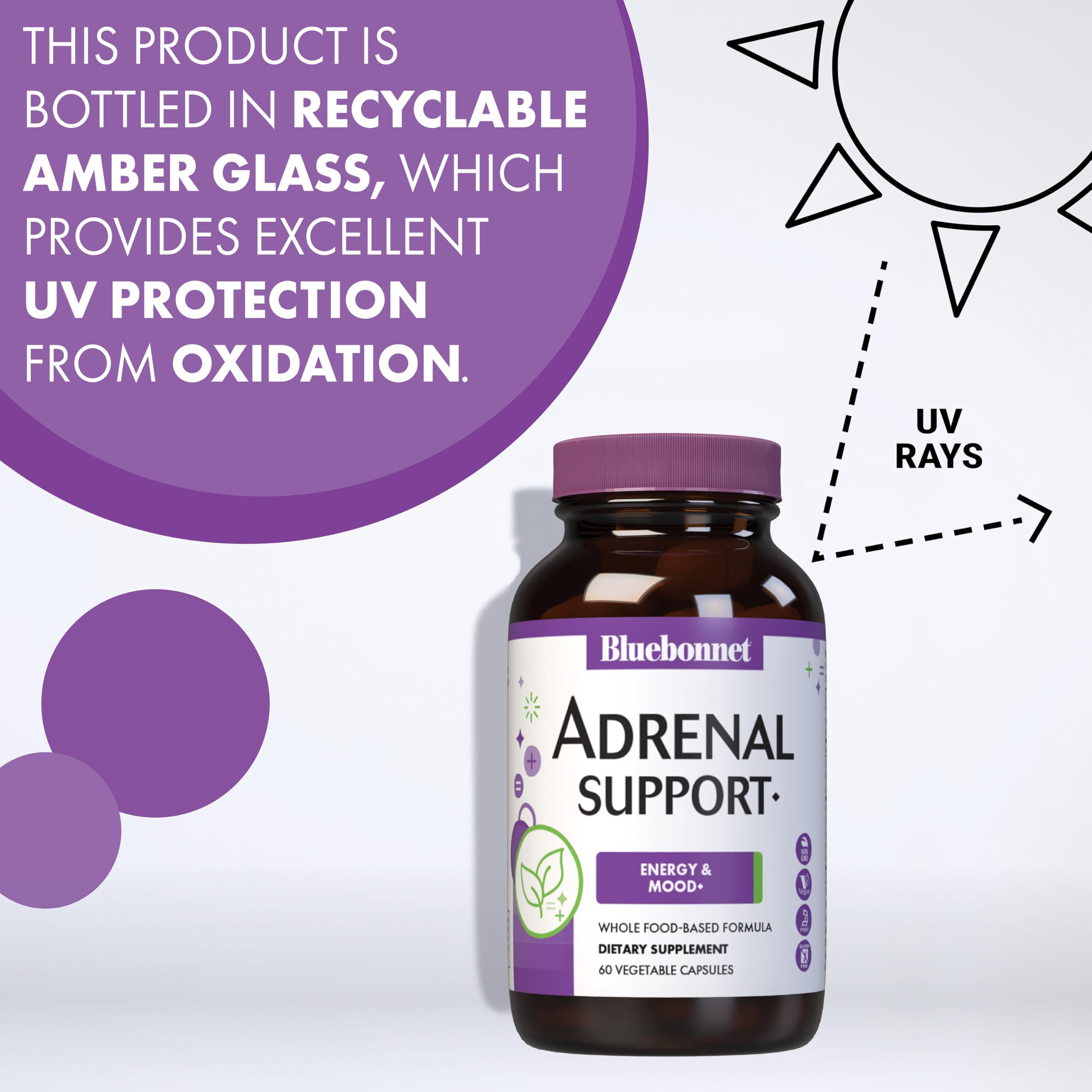 Bluebonnet Nutrition Adrenal Support, Energy & Mood*, Non-GMO, Vegan, Kosher Certified, Gluten-Free, Soy-Free, Dairy-Free, 60 Vegetable Capsules, 30 Servings — Amazon image 7