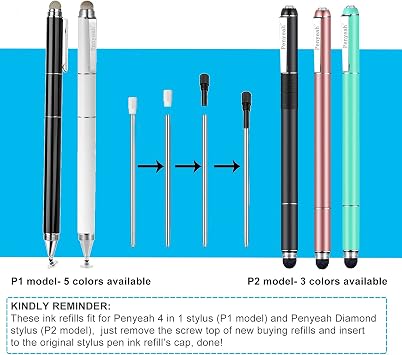 12Pcs Black Pen Refills for Penyeah 4-in-1 Stylus & Lighted Tip Pens | Metal, 2.75 inch, Smooth Writing 0.7mm Fine Point, Fit for multi-tool pen crystaline pens