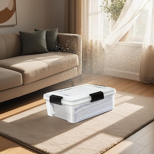 Iris Ohyama, Boite Rangement Hermétique, 30L, Lot de 6, Transparent, Couvercle avec Joint, 6 Clips, Empilable, pour Exterieur, Garage, Vetement, Sans BPA, AT-LS - 3