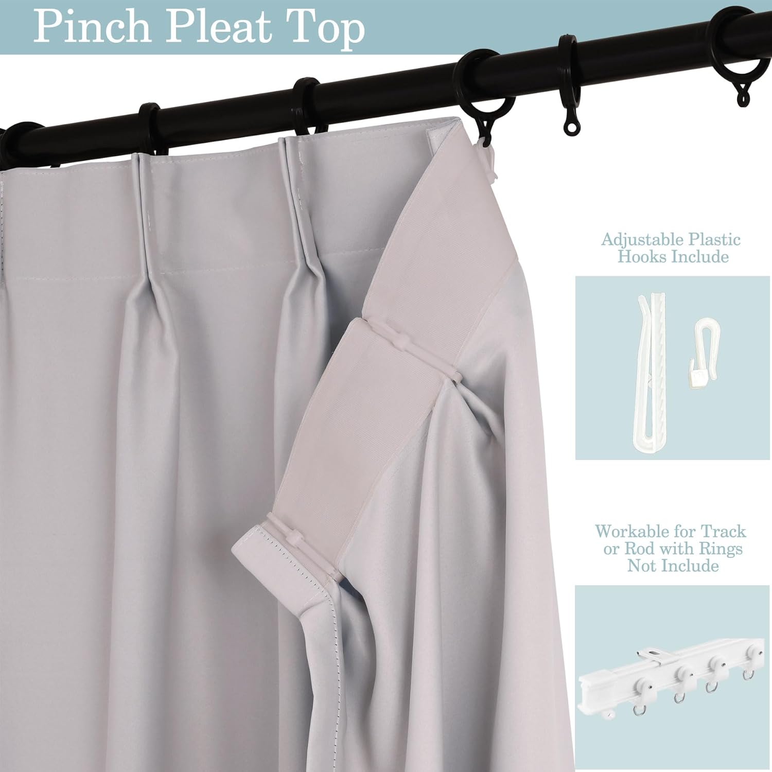 Fcosie High Ceiling Blackout Curtains | Extra Long Pinch Pleated Curtains for Traverse Rod | Hight Living Room Crutains | High Bedroom Drapes | Ceiling to Floor Curtains (1 PC, 27Wx240L, Grey White)