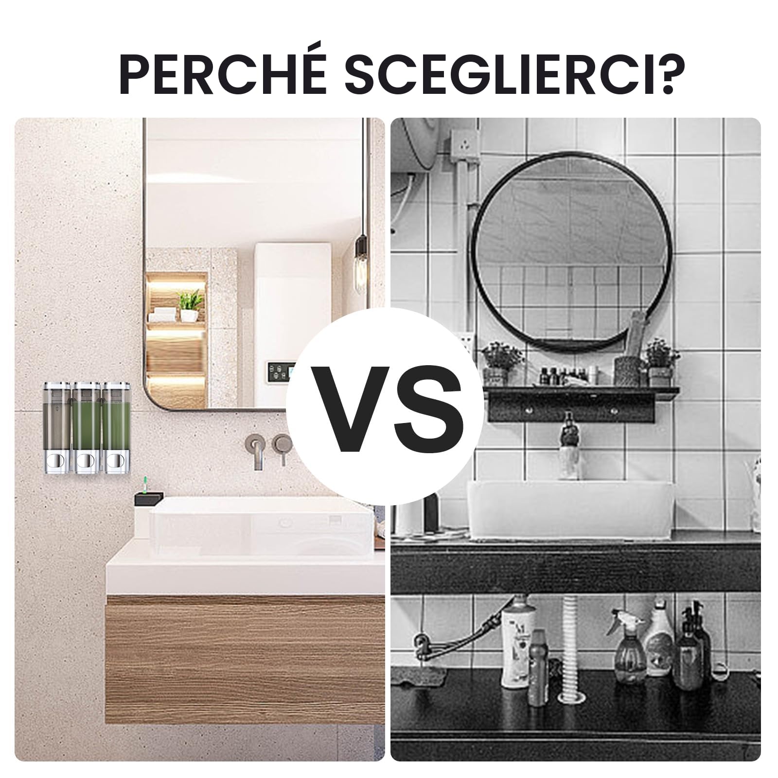 Set di 3 dispenser per sapone, fissaggio a parete, senza foratura, distribuzione uniforme del liquido, anti-perdite, adatto per shampoo, gel doccia, sapone liquido, balsamo, argento