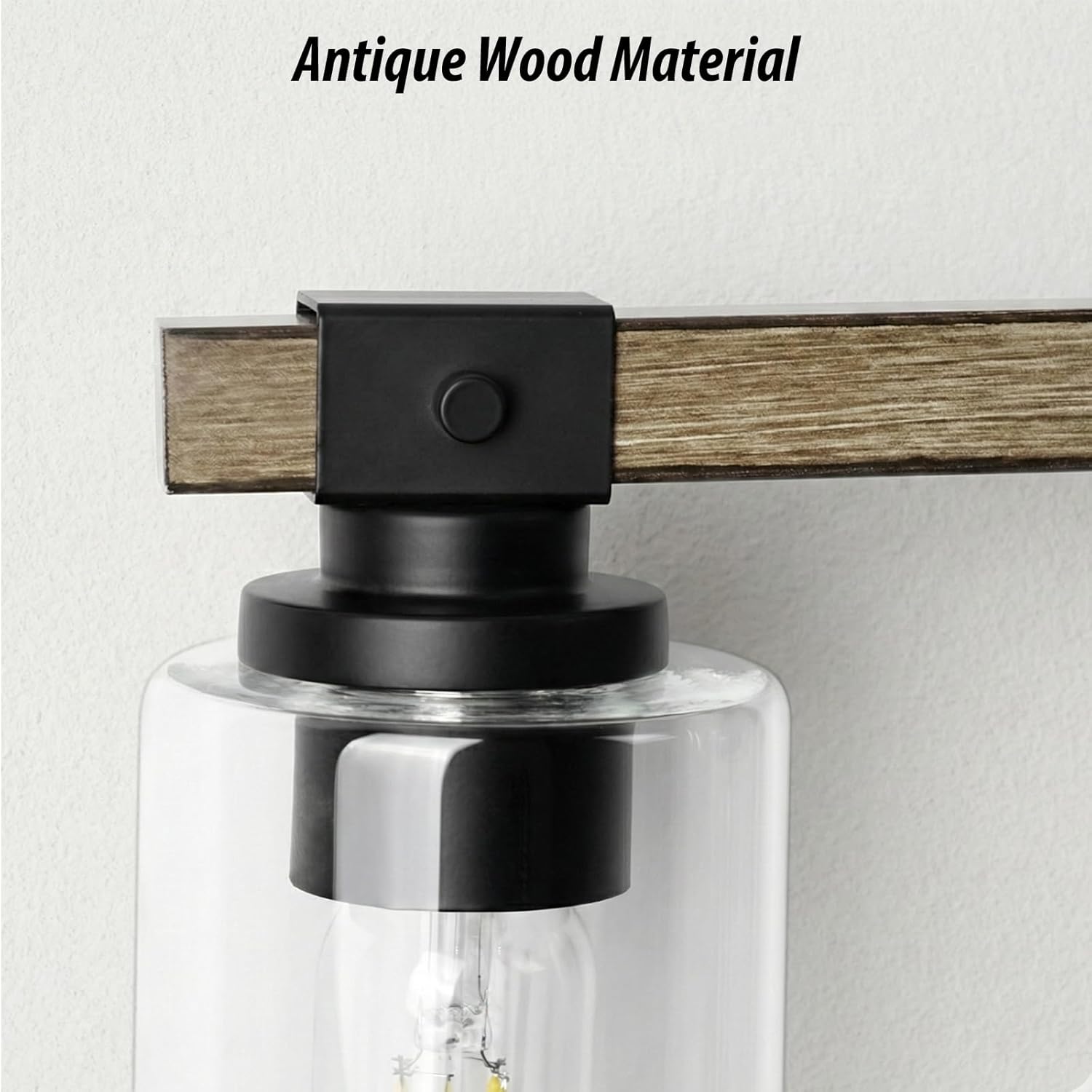 Farmhouse Vanity Light, Rustic Vintage Wall Sconce, Bathroom Wood Wall Light Over Mirror with Clear Glass Shade.(Pinewood, 4-Light)