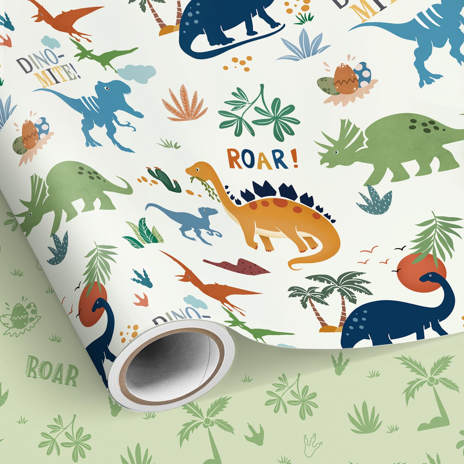 Neloheac Cute Kids Dinosaurs Wrapping Paper Roll 43CM x 10M Reversible โ image 1