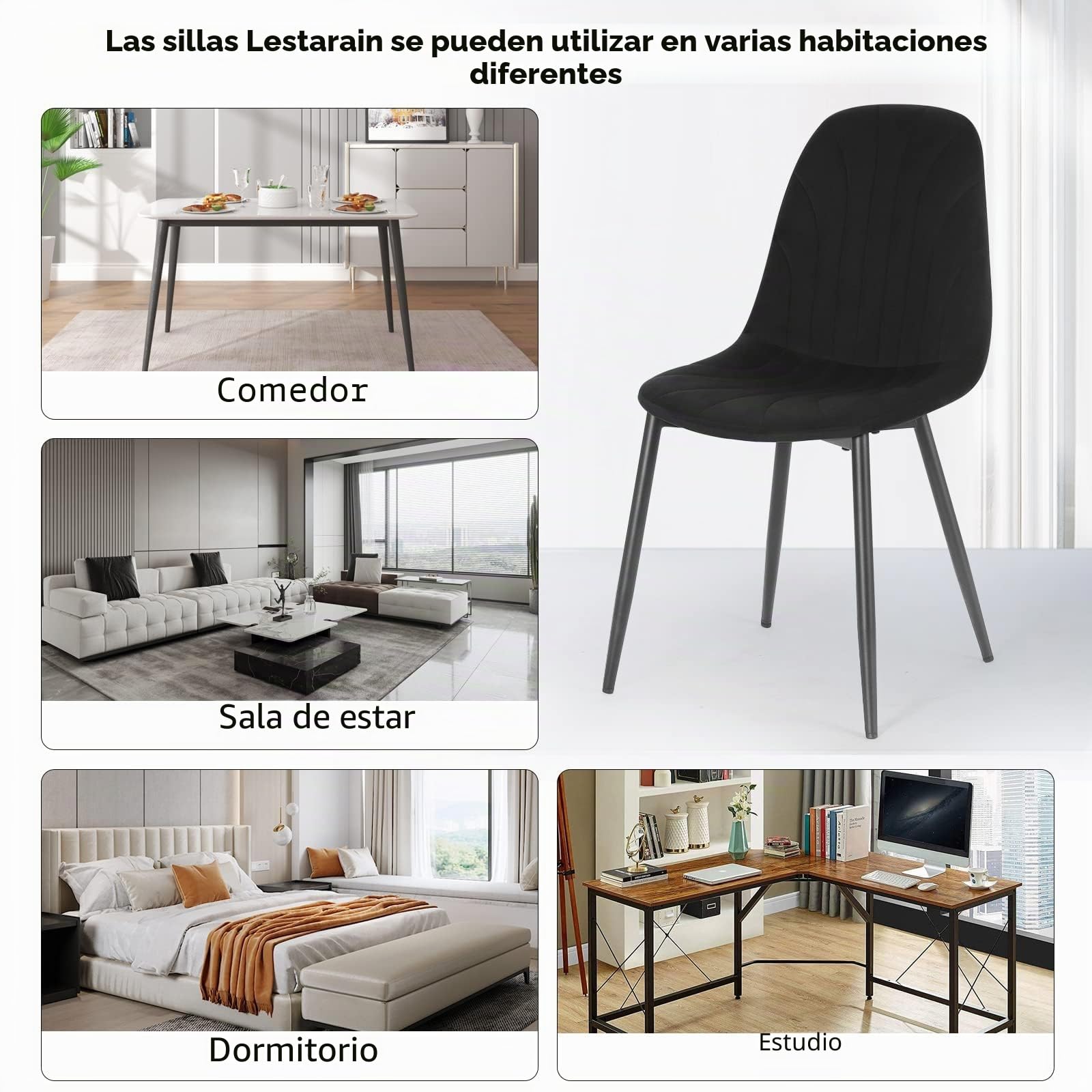 Lestarain Juego de 4 Sillas de Comedor,Terciopelo,Negro