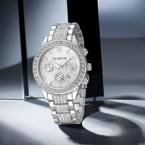 Miniatura 8 de Reloj de cuarzo unisex de lujo con diamantes de cristal flotantes con pulsera de eslabones de acero inoxidable Rose gold Estándar hombre