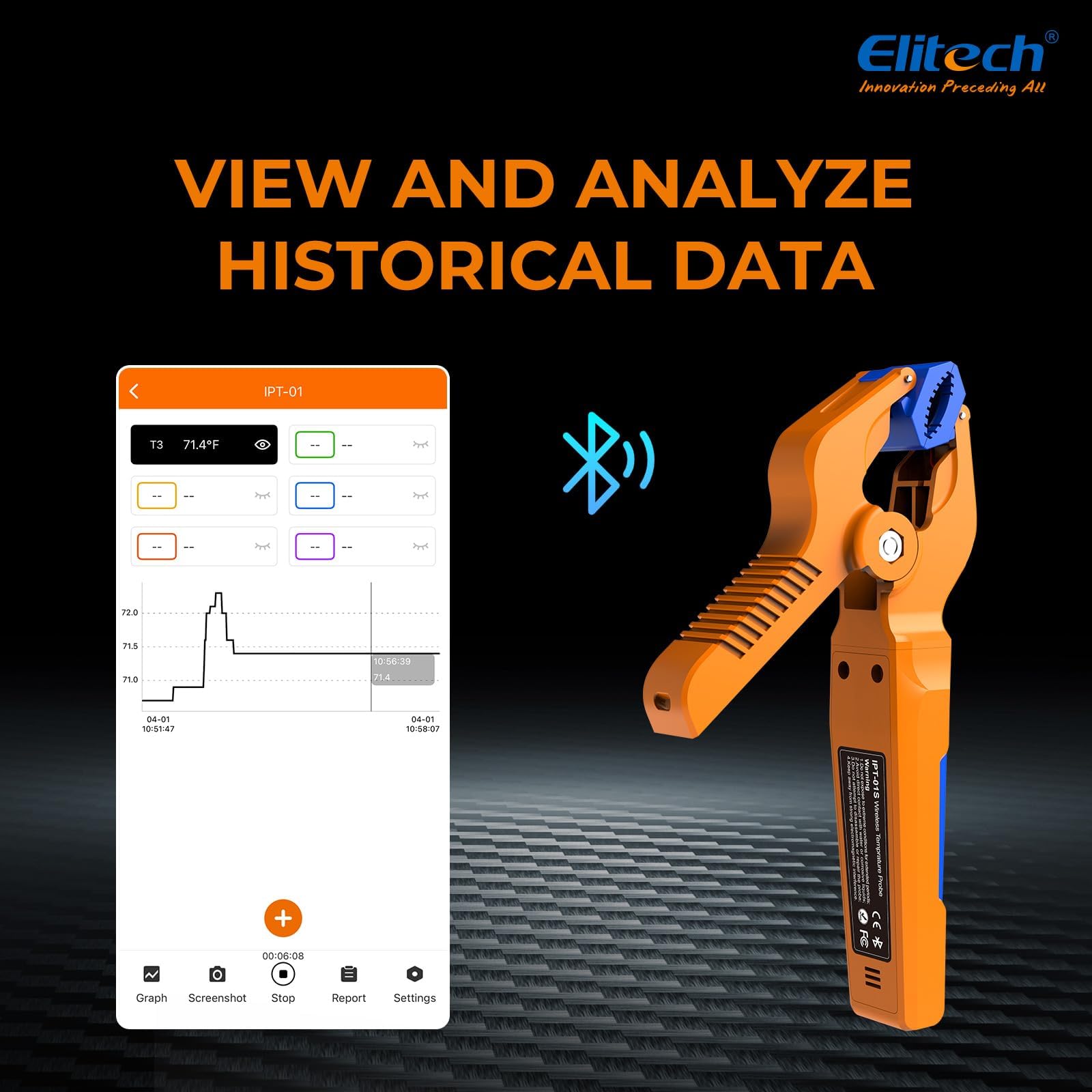 Elitech IPT-01 Drahtlose Temperaturklemme – T-Typ Thermometer mit Bluetooth-App, Datenaufzeichnung & Fernüberwachung – HVAC-Temperaturfühler für digitale Manifold-Messgeräte