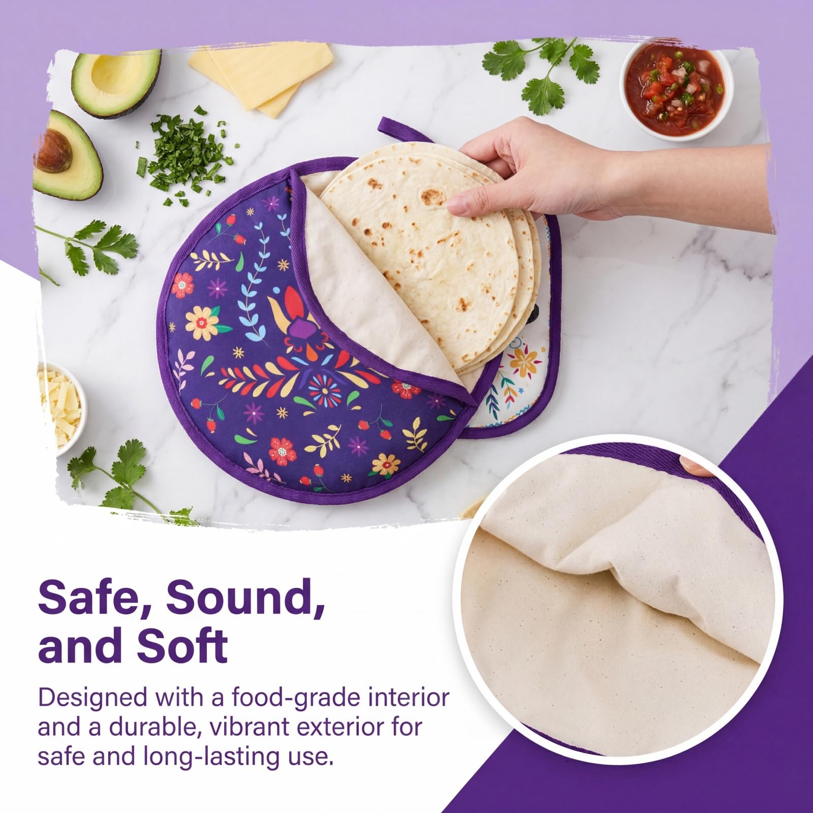 Lyellfe Tortilla-Wärmerbeutel, 30,5 cm, isolierter Tuch-Taco-Wärmer für Maismehl-Tortillas, Taco-Dienstagabend, Halloween-Party, mikrowellengeeignet, gefriergeeignet, 3 Stück