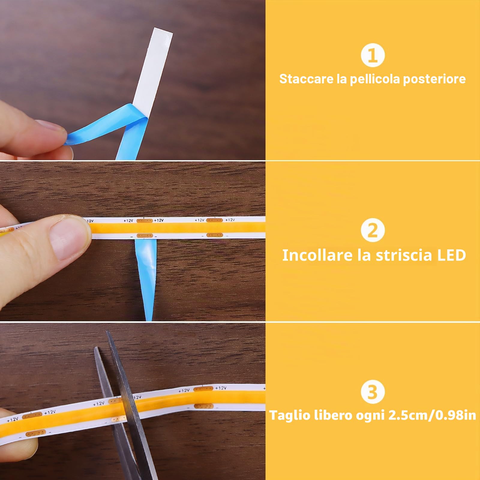 Striscia LED COB da 12V,6 pezzi,luce bianca calda,con dimmer a contatto e a mano,per armadio,vetrina,cucina (3M,Bianco Caldo)