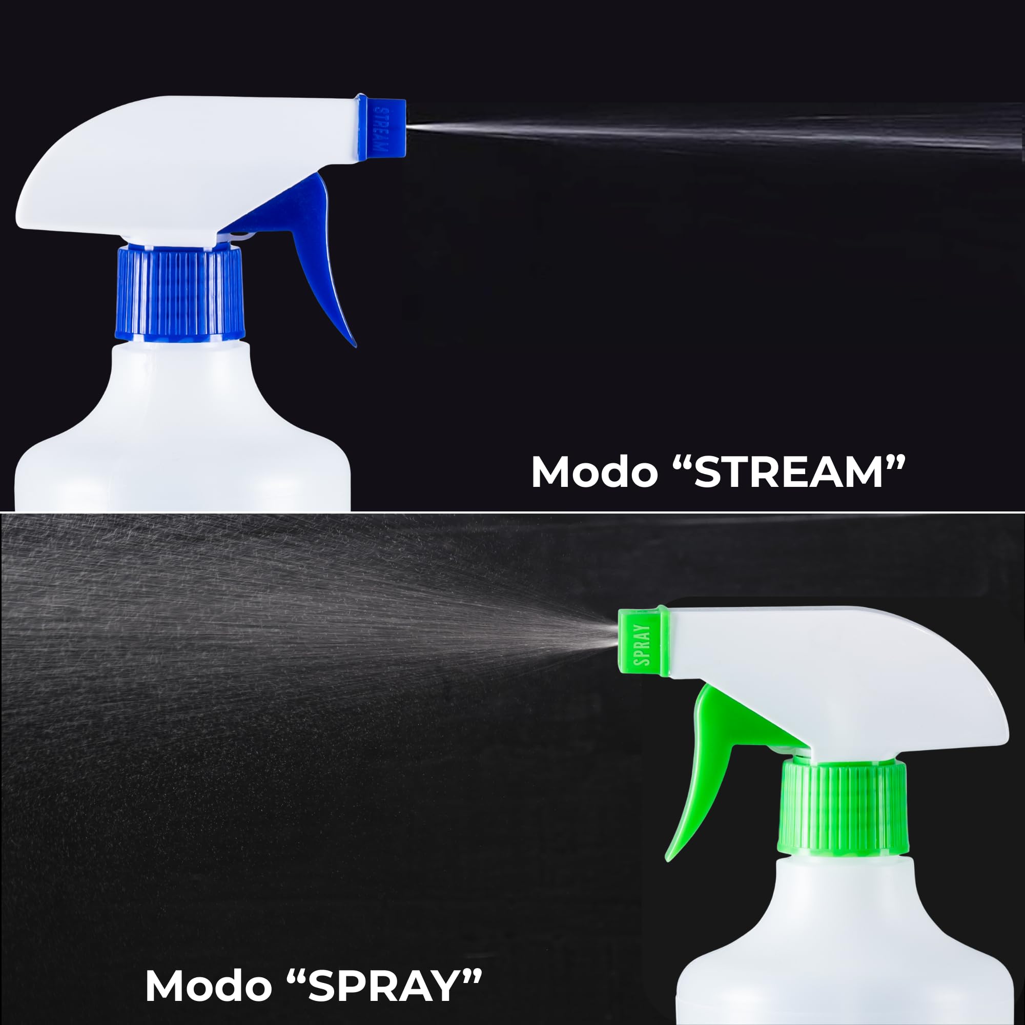 HR Hogar | Pulverizador Spray 1L Pack 3 Colores - Hecho en España - Botella Aerosol de Polietileno de Alta Densidad Resistente y Reciclable con Boquilla Regulable para Limpieza y Jardinería - 4