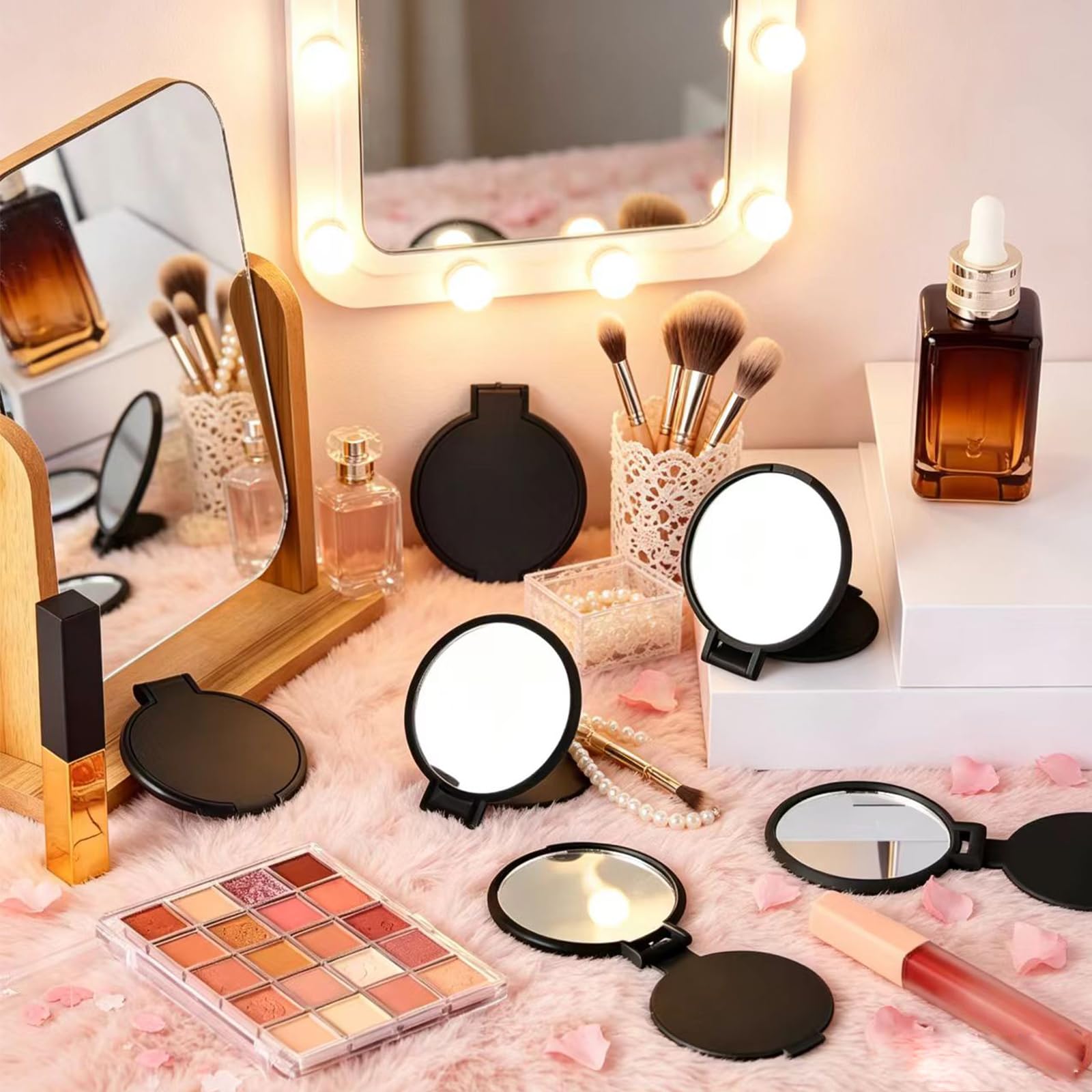20 szt. Mini okrągłe składane lustro, przenośne małe lusterko kieszonkowe, okrągłe lusterko do makijażu, lekkie i przenośne, do użytku domowego, biura i podróży (białe, czarne)