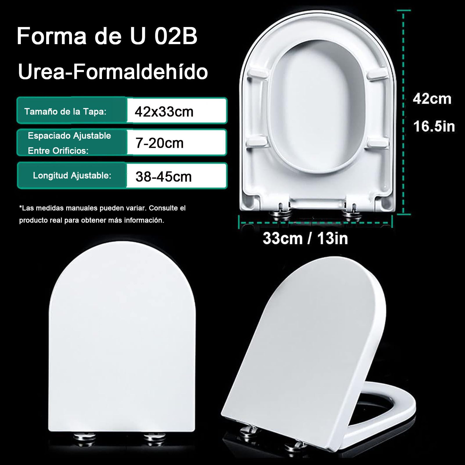 Asiento de Inodoro Universal con Cierre Suave, Tapa WC en Forma de D, Tapa de Inodoro con Liberación Rápida para una Fácil Limpieza, Urea Formaldehído, Blanco, 02B, 42x33cm