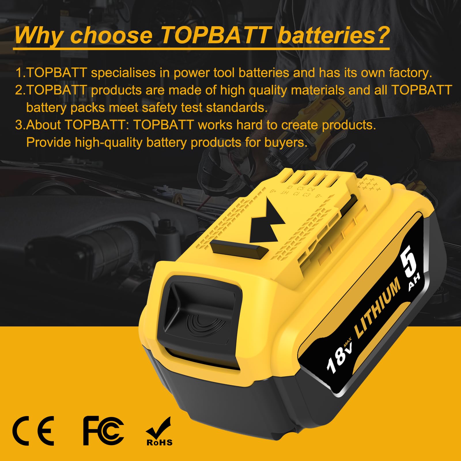 2 Pack 18V 5.0Ah Replacement Batterie pour Dewalt Batterie 18V pour Dewalt Batterie DCB184 DCB180 DCB181 DCB182 DCB200 DCB201 DCB204 avec indicateur LED