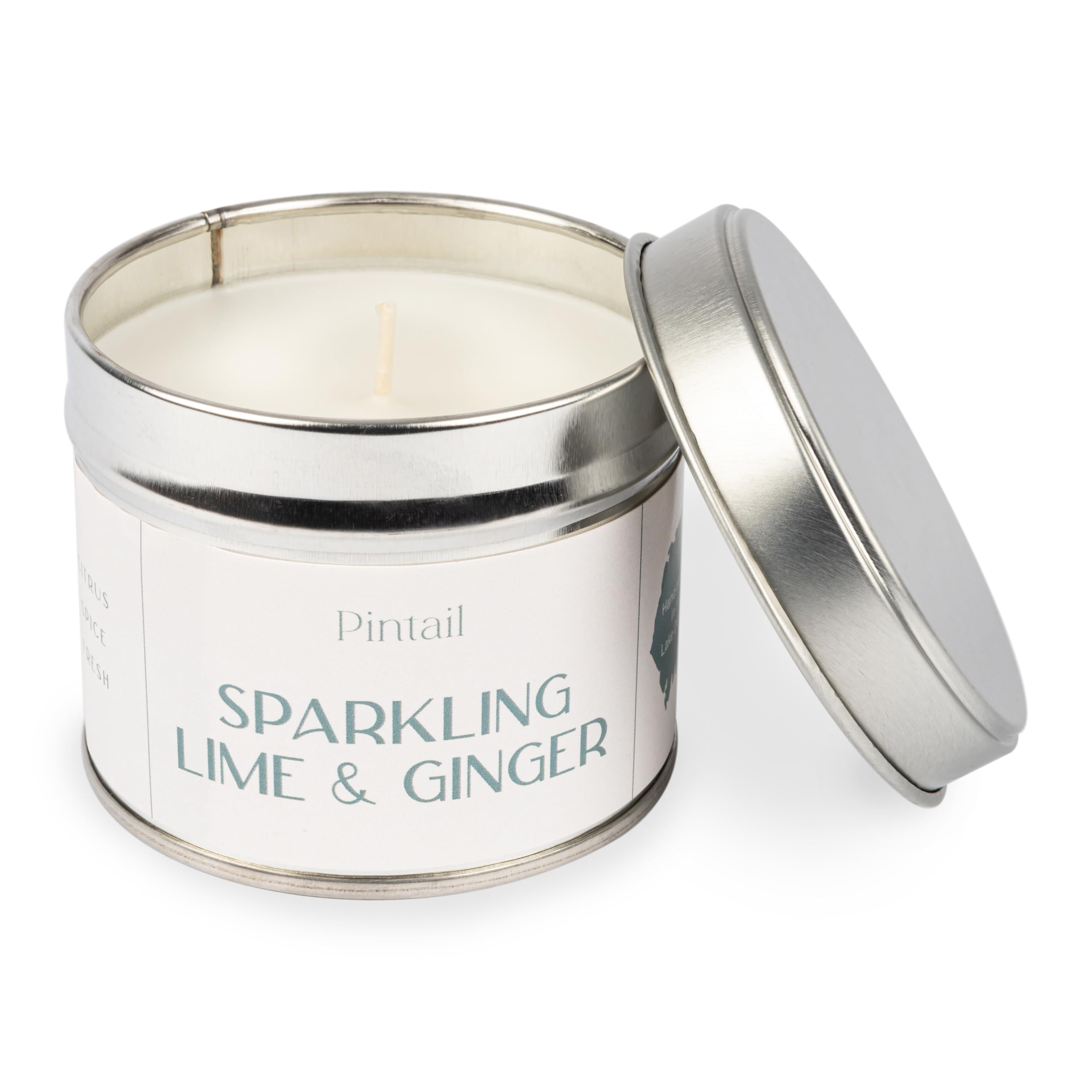 Pintail Candles Women's White Classic Tin (Sparkling Lime And Ginger Home Fragrance) Scented Candles Long Burning (35 Hour Burn Time), Hand-Poured Scented Candles Gifts For - Genuine Pintail Candle Gift