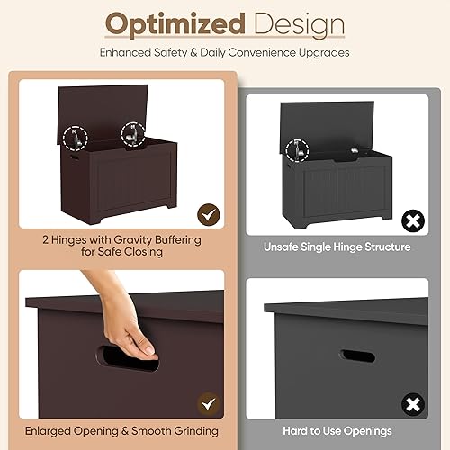 Vista 6 de ZENY Baúl de almacenamiento, baúl de almacenamiento elevable, banco de zapatos de entrada, banco de almacenamiento de madera, contenedor organizador