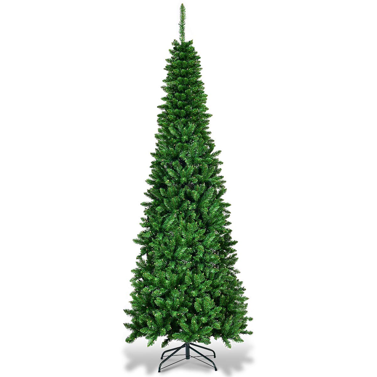 COSTWAY 200 cm Arbol de Navidad Slim/Estrecho con 250 Luces LED, Blanco Cálido, Agujas en PVC de 708 Ramas, arbol de Navidad con Luces Incorporadas, Arvore de Natal Hogar Fiesta Interior (200 cm)