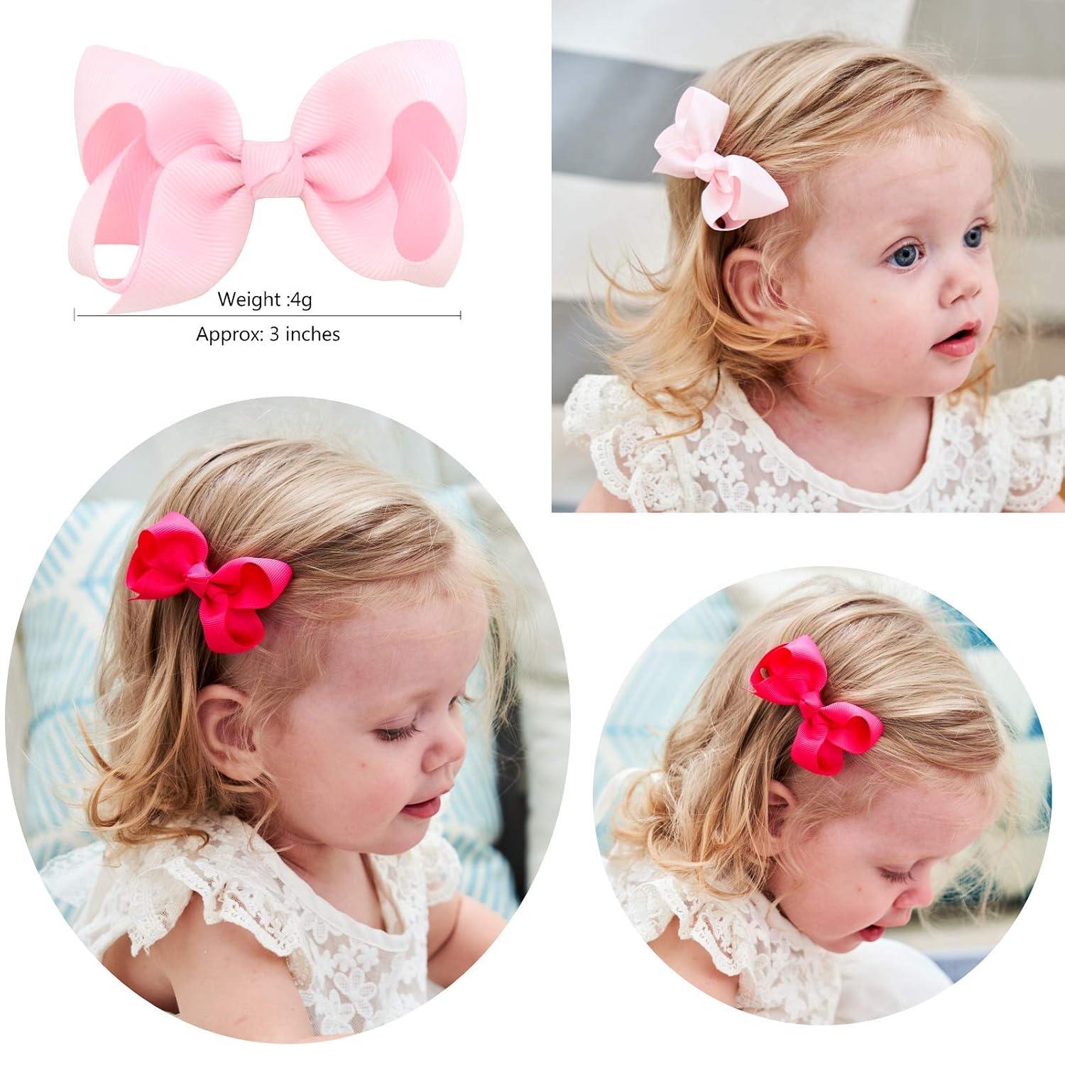 40PCS 3Inch Hair Bows for Girls Grosgrain Ribbon Toddler Hair Accessories with Alligator Clips for Toddlers Baby Girls Kids Teens in Pairs image 3