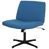BestOffice Criss Cross Chair Comfy Armless Cross Legged Office Chair No Wheels Desk Chair Wide Adjustable Swivel Computer Task Vanity Chair for Reading, Computer Gaming, Home Office, Vanity, Blue