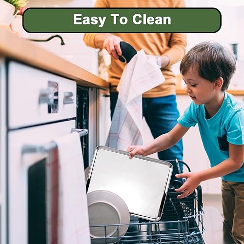 Miniatura 5 de EWFEN - Juego de 10 bandejas para hornear, de acero inoxidable, tamaño 16 x 12 x 1 pulgadas, resistente a la deformación, resistente y libre de óxido