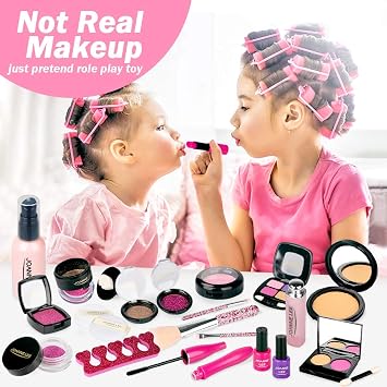Pretend Makeup Toy Set - 22 PCS Safe Non-Toxic Fake Make Up Set Cosmetic Beauty Kit Role Play Gift for Little Girls Kids Children Age 3 4 5