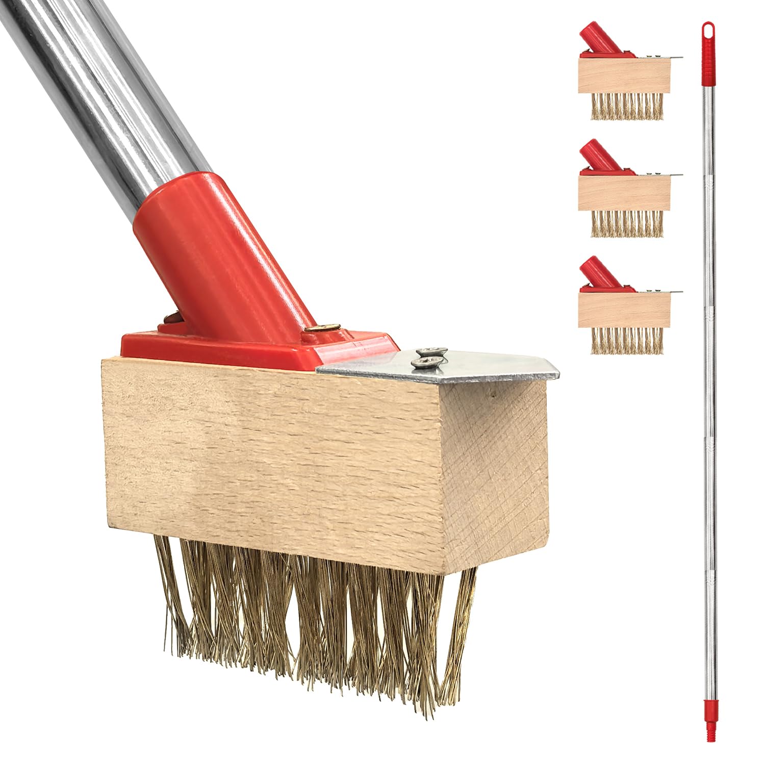 Taylor & Brown 61" Long Handle Weed Moss Remover Tool with V-shaped Wire Brush & Blade Scraper Deck Crevice Cleaning Tool for Block Paving, Garden Path, Patio, Driveway - 3 Brush Heads