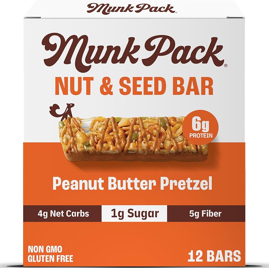 Munk Pack Nut & Seed Bar Peanut Butter Pretzel - 1g Sugar, Low