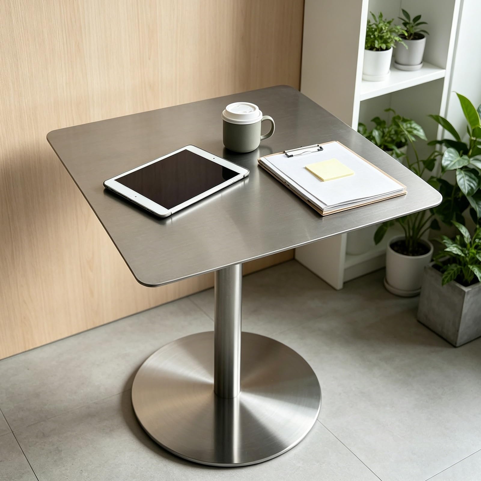 Table de salle à manger carrée en acier inoxydable à base ultra stable