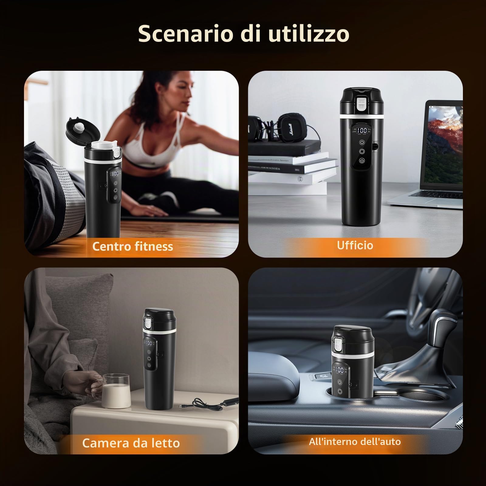 Bollitore elettrico per auto 24V/12V, tazza termica da viaggio da 500ml con display LCD della temperatura – Tazza elettrica per tè/caffè a prova di perdite per auto e camion, riscaldamento rapido fino